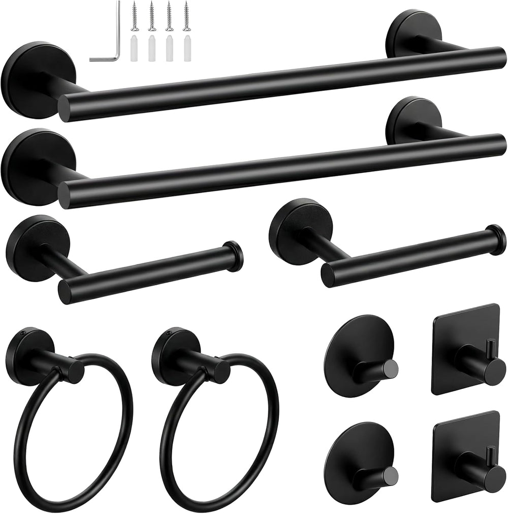 10-Piece Matte Black Bathroom Hardware Set, 16in SUS304