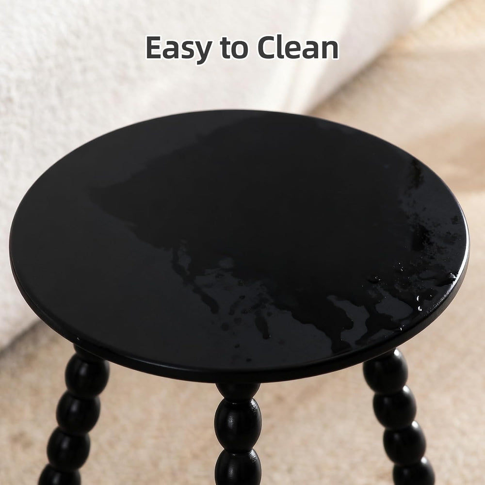 Round Side Table, Solid Wood Small End Table for Small Space, Accent Table Ni...