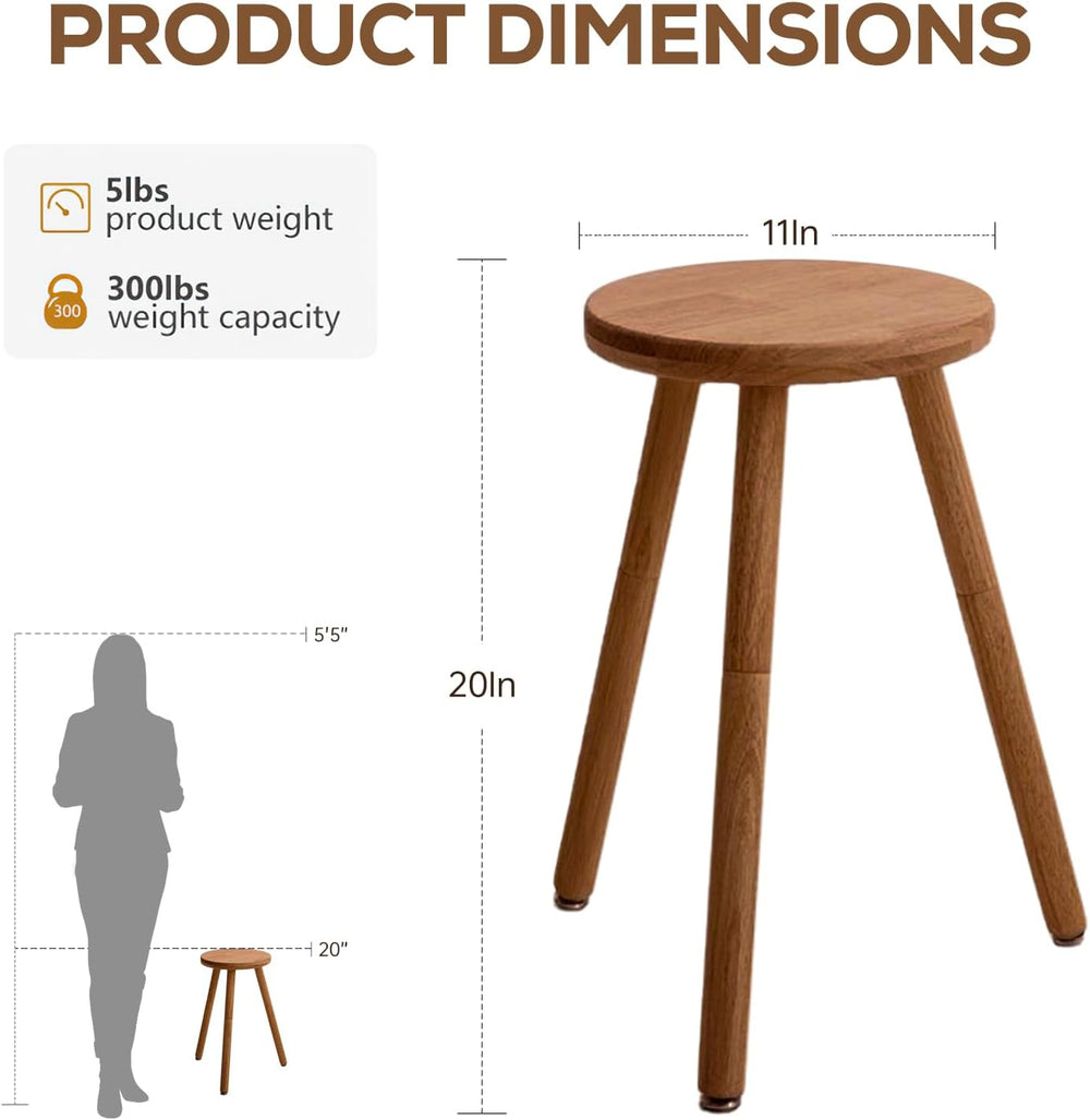 Small Round Side Table Adjustable Height Solid Wood Drink Table Indoor Tall P...
