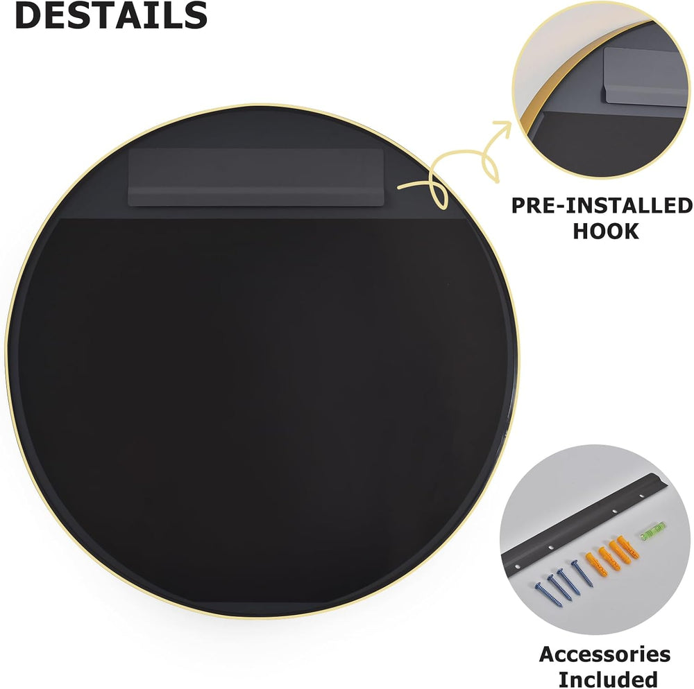 24 Inch Round Bathroom Mirror - Wall Mounted Circle Mirror with Metal Frame, ...