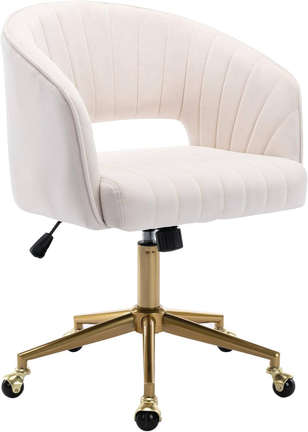 KCC Vanity Chair Velvet Desk Chair with Gold Base for Living Room,Cream
