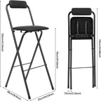 2 Pcs Folding Bar Stool with Backrest, Tall Foldable Stool Chair with PVC Foot Caps Portable Bar Chair Counter Height Seat Leather Padded for Kitchen Island Shop Cafe Dining Room (Black)