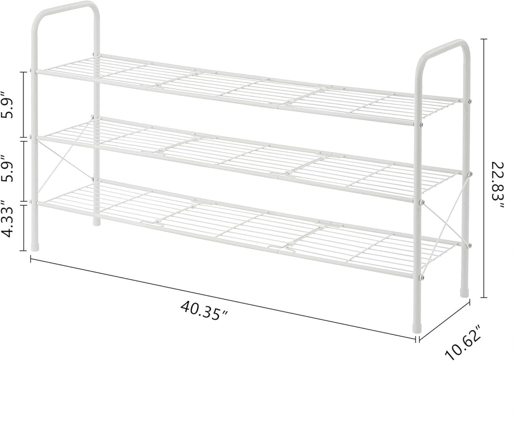 Hoctieon 3 Tier Durable Mesh Style Shoe Rack, Entryway Shoe Shelf, Shoe Rack FreeStanding, Shoe Storage Organizer, Shoe Rack for Closet, Space Save For bathroom, Hallway, Bedroom, Living Room, White