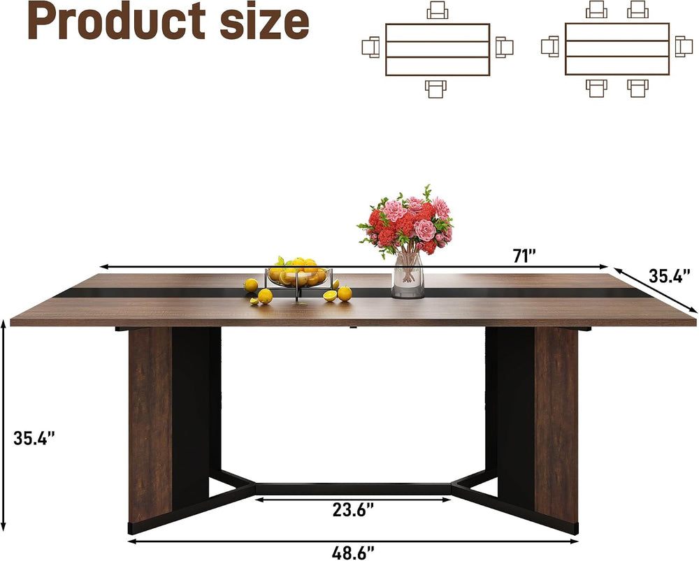 7-Piece Dining Table Set with 6 Cushion Chairs for 4 6 People, 71" Large...