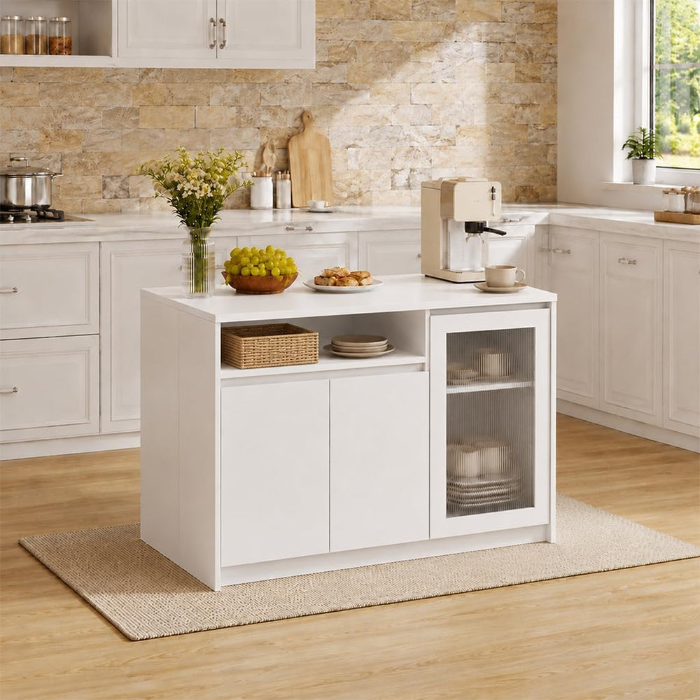 Large Kitchen Island with Storage,Modern Kitchen Bar Island Table, Large Fixe...