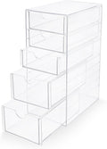 Prsildan Acrylic Drawer Makeup Organizer with 5 Drawers, Hair Accessories Organizer, Office Desk Organization, Clear Stackable Storage Drawers for Vanity, Countertop, Craft, Jewelry