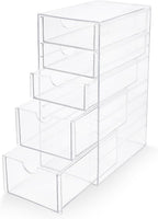 Prsildan Acrylic Drawer Makeup Organizer with 5 Drawers, Hair Accessories Organizer, Office Desk Organization, Clear Stackable Storage Drawers for Vanity, Countertop, Craft, Jewelry