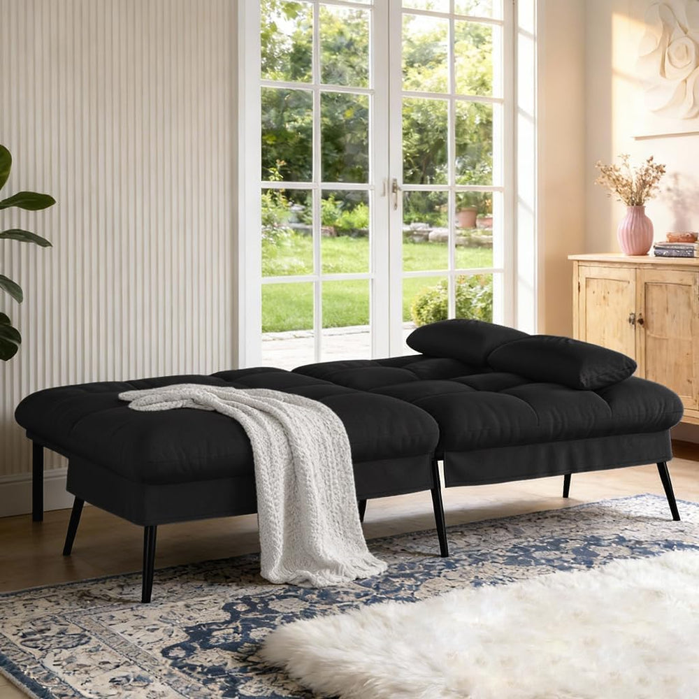 COMHOMA 72″ Futon Sofa Bed, Sleeper Sofa with Adjustable Backrest, Black | Co...