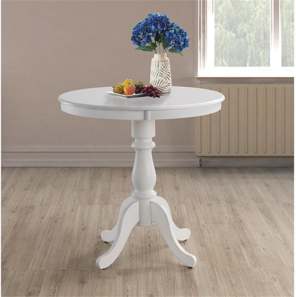 Pemberly Row Traditional Round Wood Pedestal Bar Table, 36 in, Antique White ...