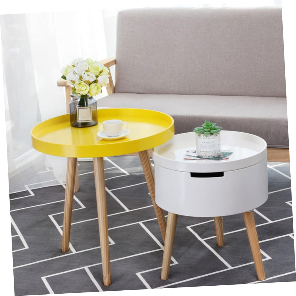 VALICLUD Nordic Style Mini Round Decorative Sofa Side Table with Yellow Wood ...