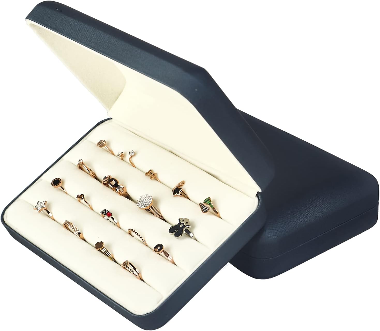Jewelry Ring organizer Box, Portable Small Storage Display Case, Fashion Ring Tray Holder Showcase，Fits for Travel or Home Organizers (blue)