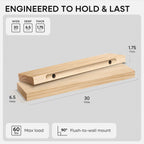 Homeforia 30 inch Natural Floating Shelf, High End Solid Real Wood 30inch Small Floating Shelves for Wall Mounted, Natural Wooden Floating Shelves, Heavy Duty Bracket, 30 X 6.5 X 1.75 in, Set of 2