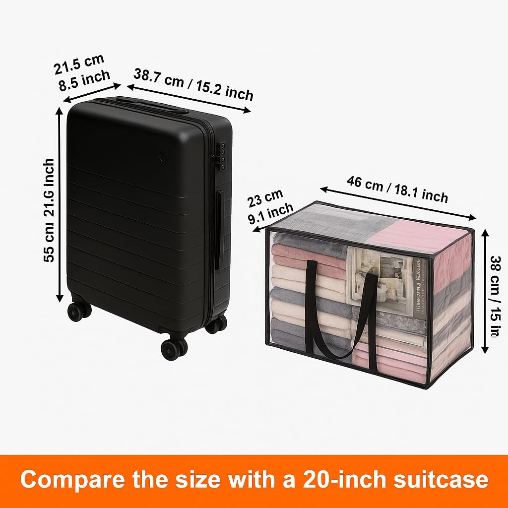 Vieshful 7 Pack Clear Comforter Storage Bag, 40L Clothes Storage Bag with Zipper Closet Organizer, Plastic Storage Containers Moving bags for Comforter, Blanket, Bedding, Duvet, Toys
