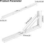 YUMORE White Folding Shelf Brackets, 20 Inch Heavy Duty L Bracket, DIY Collapsible Shelf Bracket for Workbench Folding Table Hinge, Max Load: 330lb, 2 Pack