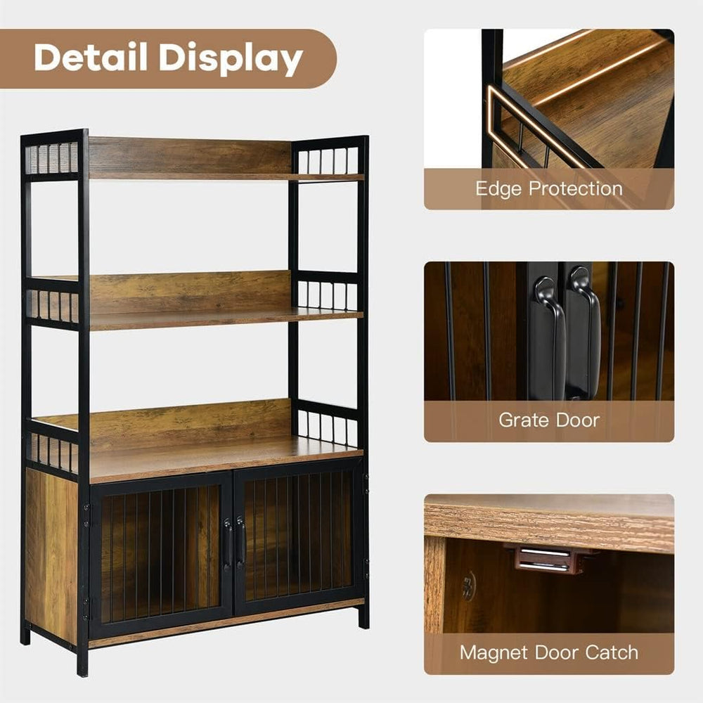 3-Layer Bread Rack Industrial Kitchen Microwave Shelf with Storage Cabinet Mu...