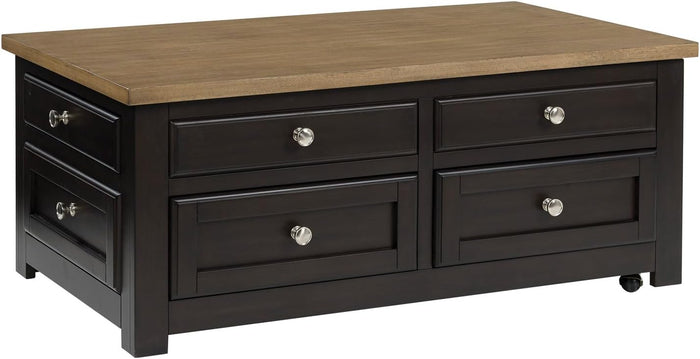 Signature Design by Ashley Drazmine Casual Lift-Top Coffee Table with 4 Drawers and Casters, Dark Brown & Light Brown