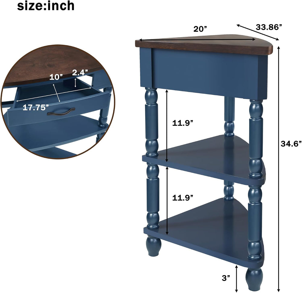 33.86" Corner Table, Wood 3 Tier Triangle Side Table Corner Shelf Stand ...