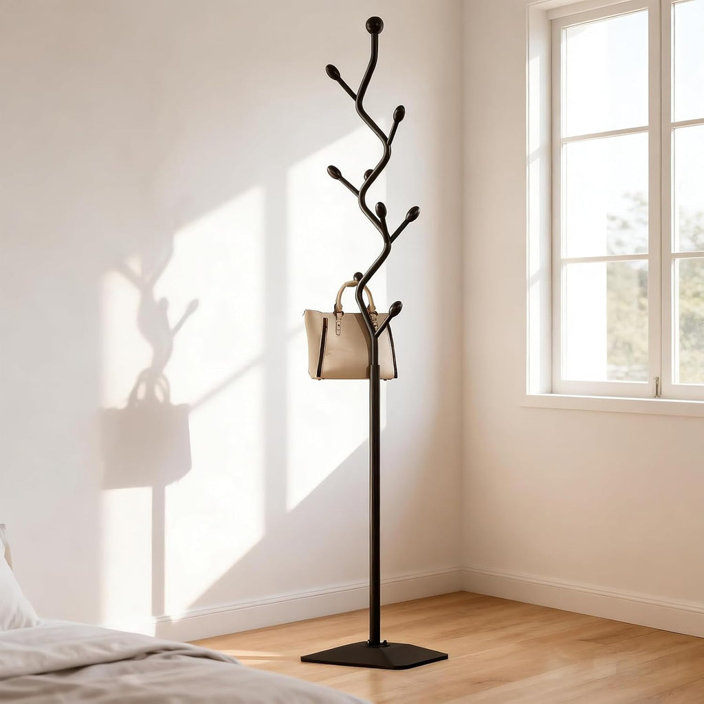 Tree-shaped coat rack stand,Metal coat tree with 8 Hooks and sturdy cast iron base,Heavy Duty coat rack freestanding coat hanger stand for Clothes Hats Scarfs Purses (black)