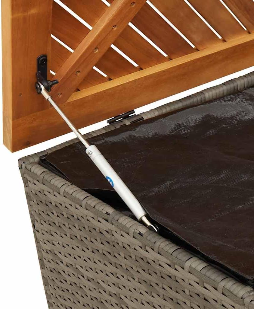 Modern Garden Storage Box Grey and Brown with PE Rattan and Acacia Wood for O...