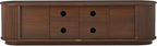 Farmhouse Wooden TV Stand with Sliding Tambour Door for TVs up to 75", Fluted Media Console with Adjustable Storage, Golden Handle TV Cabinet with Cable Holes for Living Room, Walnut