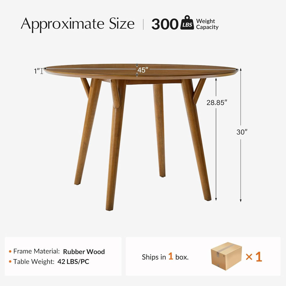 HULALA HOME Round Dining Table for 4, 45” Solid Wood Kitchen Dining Room Tabl...