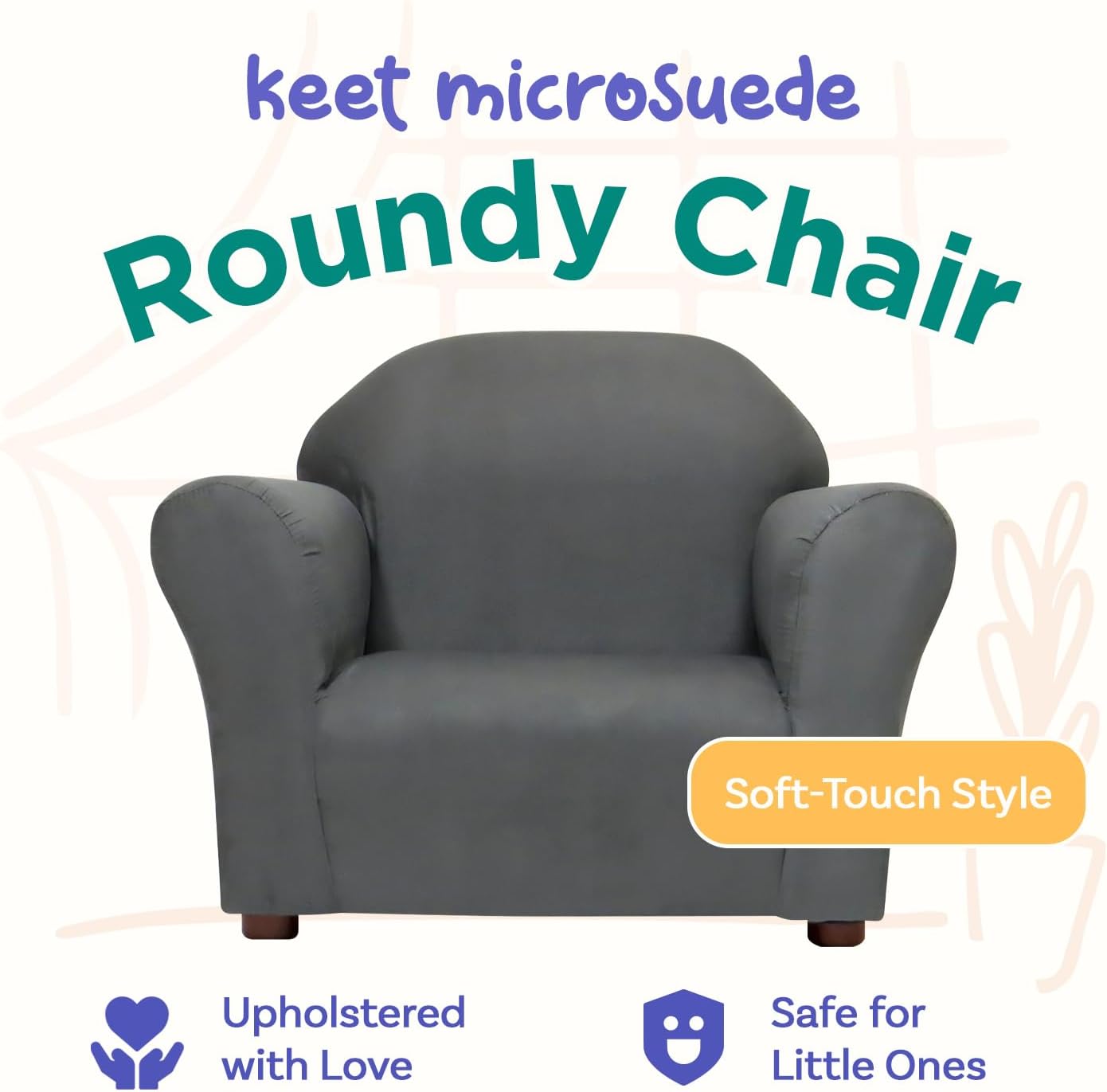 Roundy Toddler Armchair with Soft Microsuede Upholstery Durable Wooden Frame, Ergonomic Design, Fully Assembled, Comfortable Kids Chair for Ages 2-5, Ideal for Bedroom, Playroom & Daycare Use.