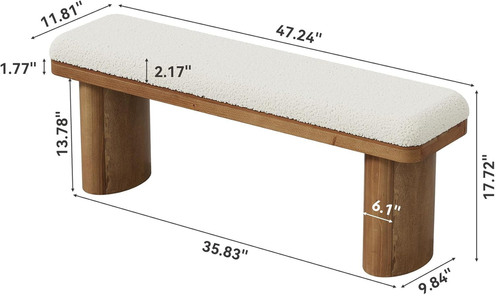 LITTLE TREE 47'' Boucle Upholstered Bench, Modern Solid Fir Entryway ...