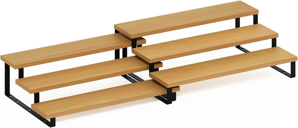 Furinno RAVEL Kitchen Countertop Organizer Set of 2, 3-Tier Nesting Metal Frame Counter Shelves, Kitchen Storage, Expandable, Spice Rack, for Pantry, Coffee Bar, Beech