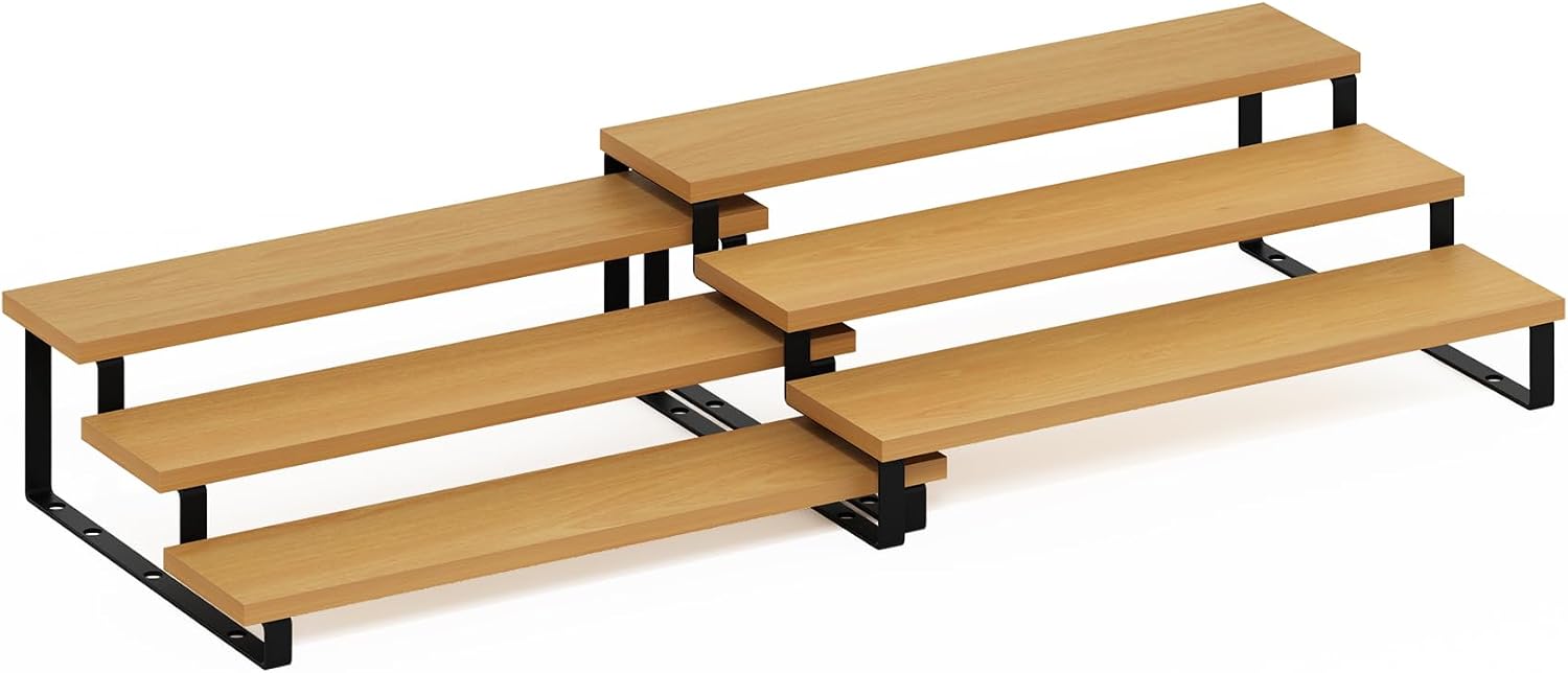 Furinno RAVEL Kitchen Countertop Organizer Set of 2, 3-Tier Nesting Metal Frame Counter Shelves, Kitchen Storage, Expandable, Spice Rack, for Pantry, Coffee Bar, Beech