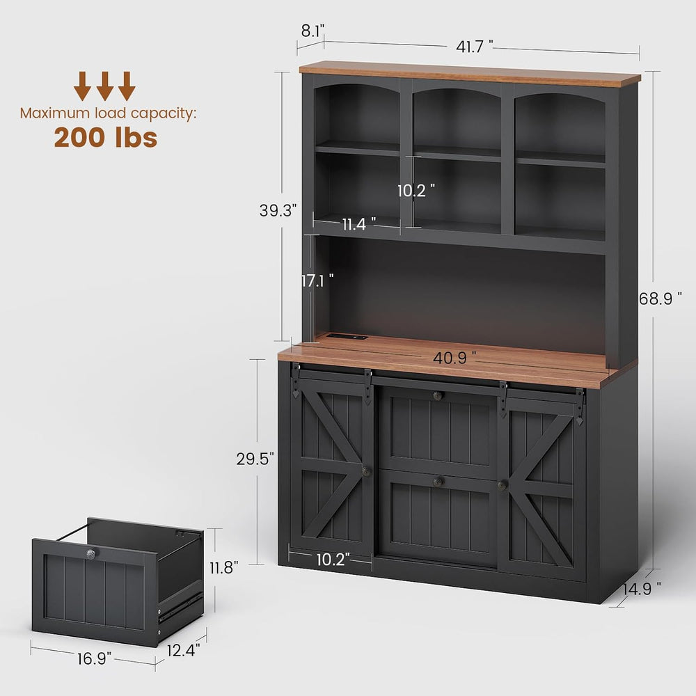 SEDETA 2 Drawer File Cabinet with Power Strip, 41” Farmhouse Filing Cabinet f...