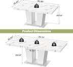 63"-78.7" Expandable Dining Table, 6-10 Farmhouse Kitchen Table, Extendable Console Table, Wooden Farmhouse Kitchen Table with Metal Track & Dual Column Base for Dining Room, Office-White