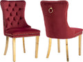 Mid Century Modern Dining Chairs Set of 2, Red Velvet Upholstered Tufted Back, Kitchen & Dining Room Chairs, Gold Metal Legs, Nailhead Trim, Sillas para Comedor (Red, 2 Pcs)