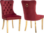 Mid Century Modern Dining Chairs Set of 2, Red Velvet Upholstered Tufted Back, Kitchen & Dining Room Chairs, Gold Metal Legs, Nailhead Trim, Sillas para Comedor (Red, 2 Pcs)