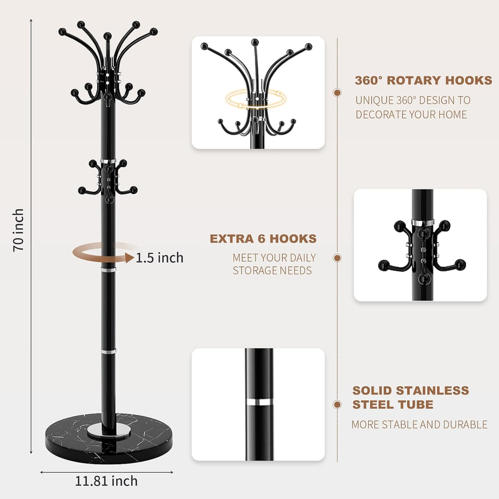 Modern Metal Coat Rack Stand, Coat Rack Freestanding with Natural Marble Base...