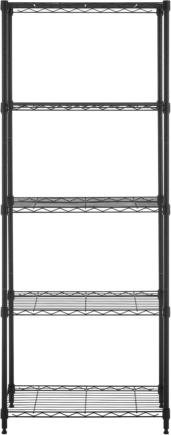 5-Tier Metal Shelf, 250 lb/Shelf, NSF, Black, 14x24x59 in | NSF certified for food-safe pantry, kitchen and commercial prep areas