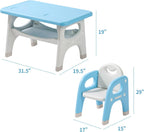 Hulaibit Kids Table and 2 Chairs Set, Toddlers Table and Chairs Set with Large Built-in Storage Shelf, Kids Activity Table for Reading, Drawing, Eating, Playing, with Anti-Slip Foot Covers, Blue