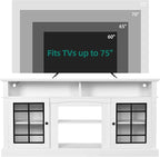 YITAHOME White TV Stand for 75 Inch TV, LED Modern Entertainment Center with Adjustable Shelves and Glass Doors, 32'' Tall Television Stands TV Media Console Table for Living Room, White