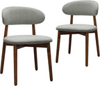 Farmhouse Dining Chairs Set of 2, Mid Century Modern Fabric Upholstered Kitchen Chairs, Wooden Dining Room Chair with Curved Back for Kitchen Dining Room Restaurant Cafe, Light Green (Only Chairs)