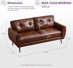 TYBOATLE Sofa Couch 61" Small Loveseat Couches for Living Room Chestnut Brown Leather Couch Mid Century Modern Tufted Mini Sofa Comfy Office 2 Seat Settee Love Seat for Small Spaces Bedroom