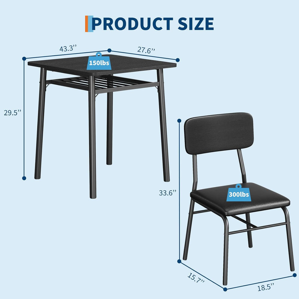 IDEALHOUSE Small Dining Table Set for 2, 3-Piece Dining Set with Storage Rack...