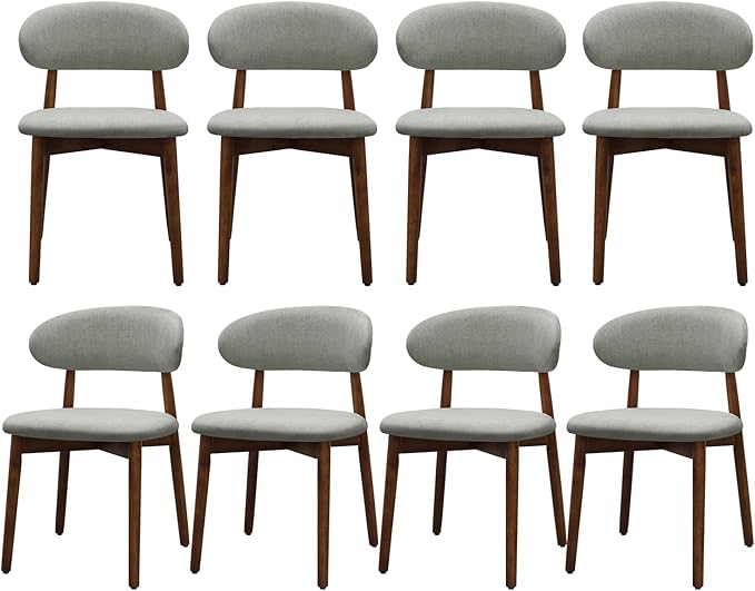 Farmhouse Dining Chairs Set of 8, Mid Century Modern Wooden Dining Room Chairs, Farmhouse Fabric Upholstered Kitchen Dinner Chairs for Living Room Restaurant Cafe, Walnut/Laurel Green