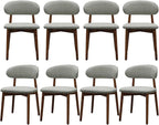 Farmhouse Dining Chairs Set of 8, Mid Century Modern Wooden Dining Room Chairs, Farmhouse Fabric Upholstered Kitchen Dinner Chairs for Living Room Restaurant Cafe, Walnut/Laurel Green