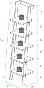 Kavari 5-Tier Leaning Ladder Bookcase with Solid American Gum Shelves - Black/Walnut