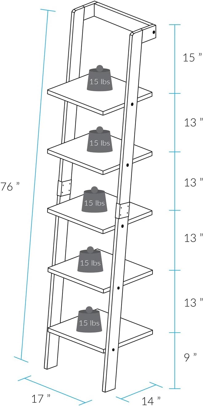 Kavari 5-Tier Leaning Ladder Bookcase with Solid American Gum Shelves - Black/Walnut