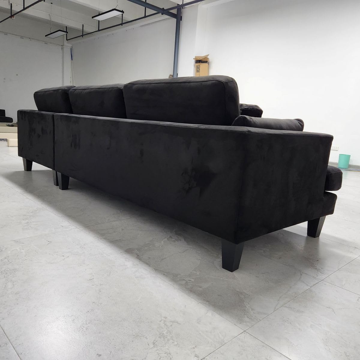 Stendmar 3pc 120" Contemporary Black Microfiber Fabric Couch Sectional Sofa Chaise Ottoman S16RBK (Black, Right Hand Facing)
