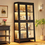 Saudism Display Cabinet with Glass Doors, 4-Tier Curio Cabinet with LED Lights, 60,000 Color Lights for Collectibles, Glass Display Case with App Control, Bookcase, Storage Cabinet, Black