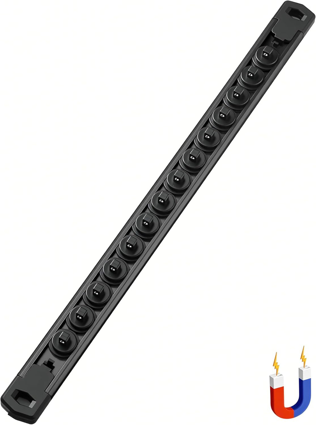 ALOANES 1/4-Inch Drive Magnetic Socket Organizer, Heavy Duty Aluminum Socket Rail Organizer, 360° Swivel Clips Socket Holder Kit for Tool Box, 1/4-Inch Socket Holder x 14 Clips (Black)