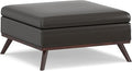 SIMPLIHOME Owen 36 inch Wide Mid Century Modern Square Coffee Table Storage Ottoman in Tanners Brown Vegan Faux Leather, Assembled, for the Living Room, Entryway and Family Room