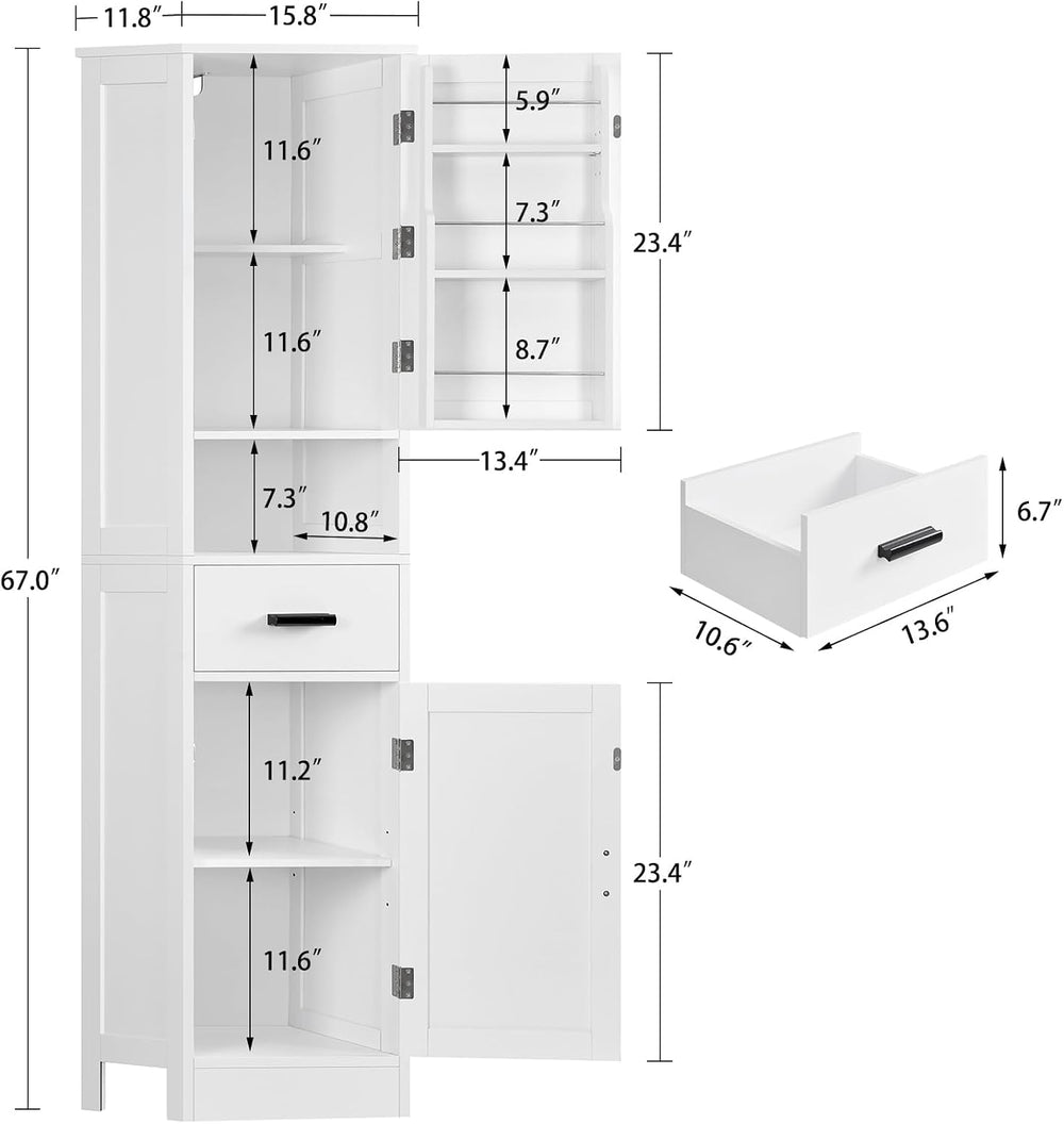 TEENFON 67" H Tall Storage Cabinet with 2 Doors, Bathroom Storage Cabine...