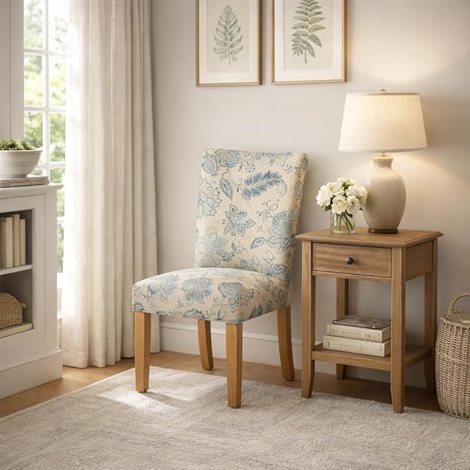 HomePop Parsons Classic Upholstered Accent Dining Chair, Set of 2, Blue Jacobean